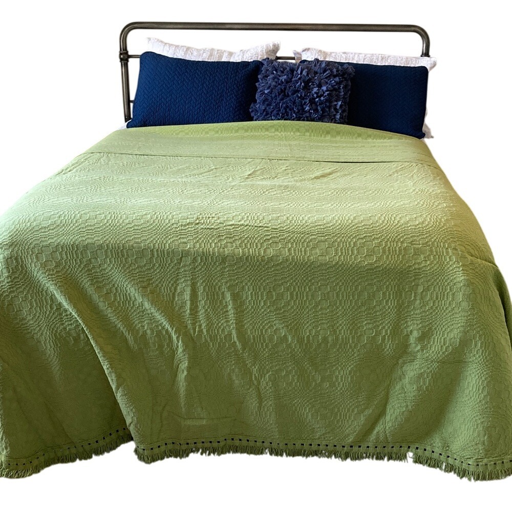 VTG Morgan Jones Avacado Green Textured Full Size Bedspread Coverlet Fringe‎